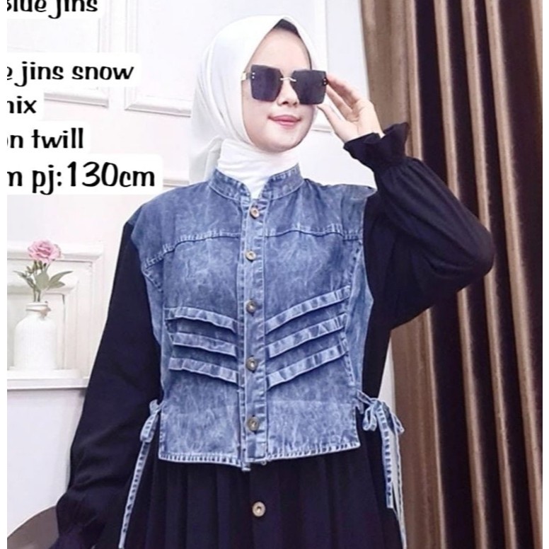 Midi Dress Premium – Kombinasi Blue Jeans Snow & Rayon Twill