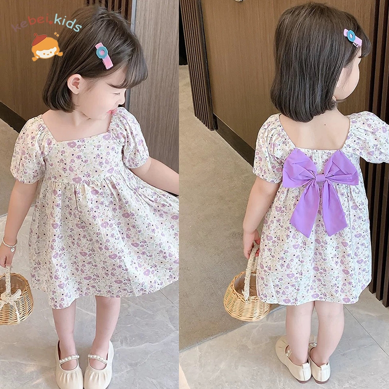 kebei-1-8tahun baju Anak Perempuan Impor Gaya Korea Dress Musim Panas Anak Pita besar gaya manis