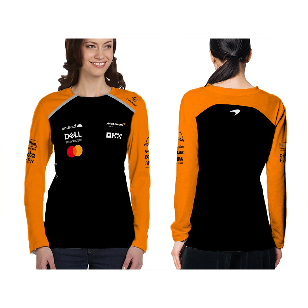 the moro-Kaos Baju Tshirt JERSEY F1 MCLAREN HITAM 2025 Wanita Dewasa Lengan Panjang|Printing Sublime