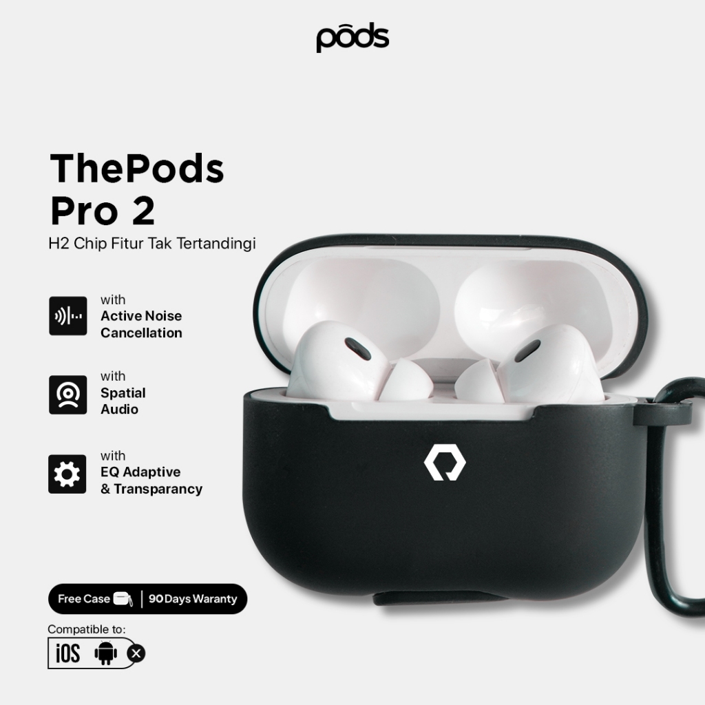 [BEST SELLER] ThePods Pro 2 ANC 100% – TWS Active Noise Cancelation, H2 Chip, Wireless Charging, Fre