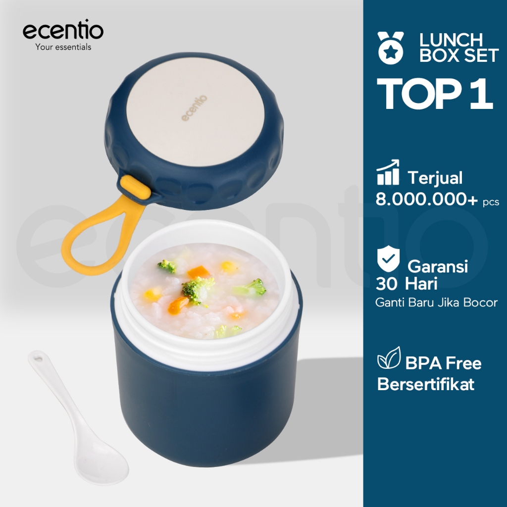 ecentio Cangkir sup 400ml Mangkok sup Portable Anti Tumpah Panci sup Free Sendok  BPA FREE