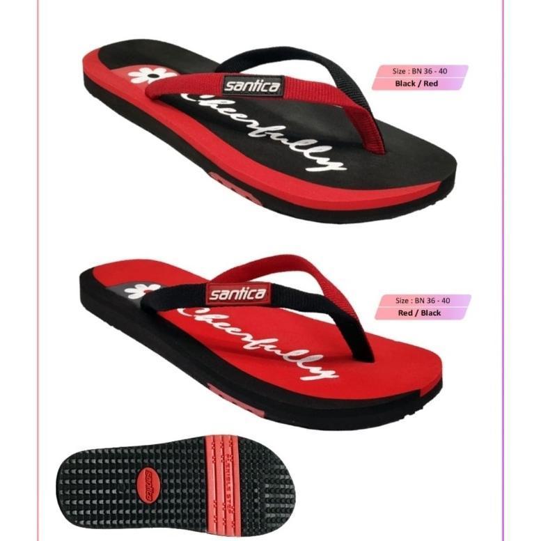 Sandal Santica Cheerfully Hitam & Merah Size 36-40
