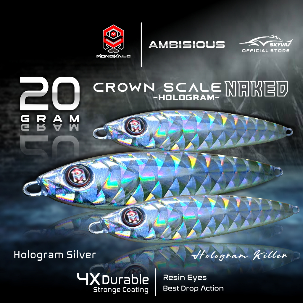 Metal Jig 20 Gram MONGKALO AMBISIOUS Naked Hologram Silver 20g Killer Umpan Pancing Laut 20 grm Ping