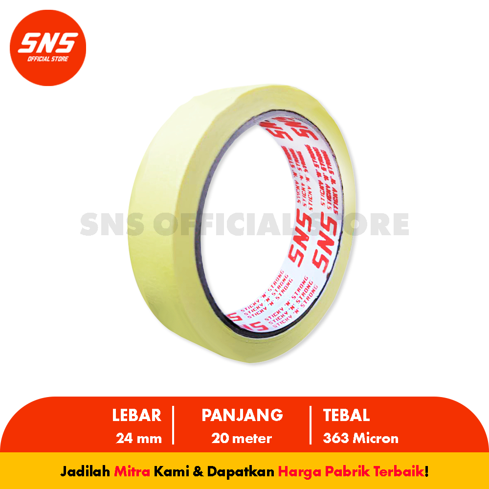 

MASKING TAPE / LAKBAN KERTAS 1 inch ( 24 MM x 20 METER ) SNS STICKY N STRONG