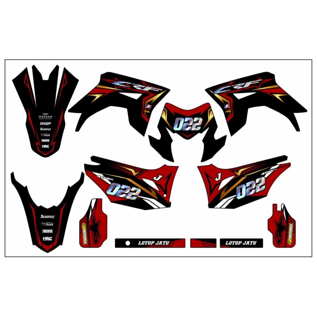 Decal Sticker - Stiker Dekal Honda CRF 150 L 225 SUPERMOTO TULISAN ABSTRAK HITAM MERAH cutting holog