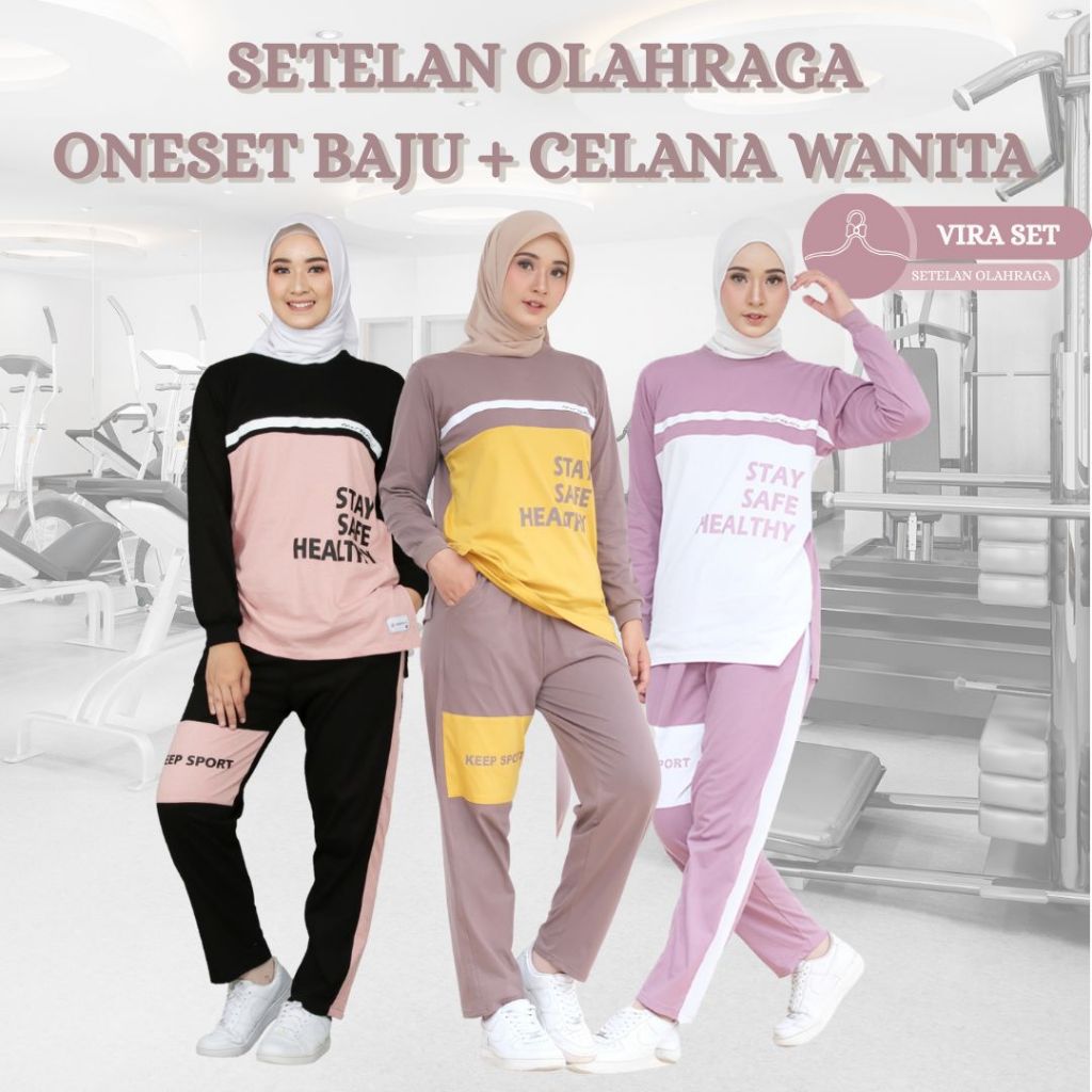 Setelan Baju Olahraga Wanita Muslimah One Set Sporty Casual Vira-Set