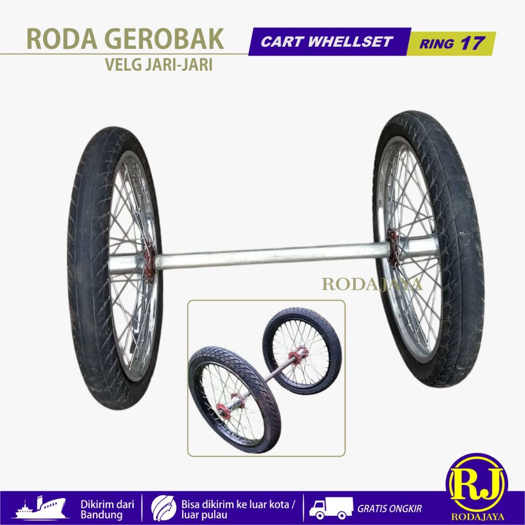 Sepasang roda gerobak velg jari-jari / ring 17 / kelengkapan roda untuk berbagai macam gerobak.