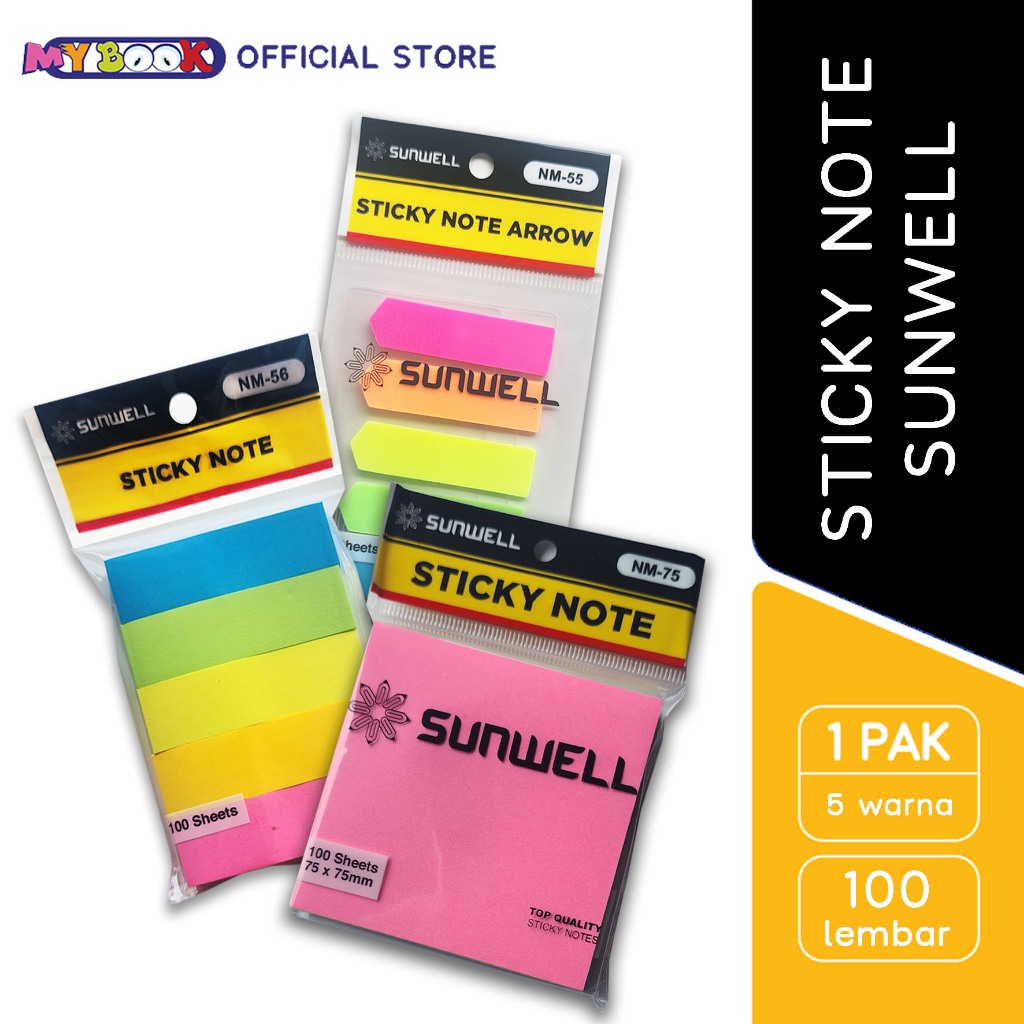 

Sunwell Sticky Note Pembatas Buku 5 Warna Penanda NM-75 / NM-56 / NM-55