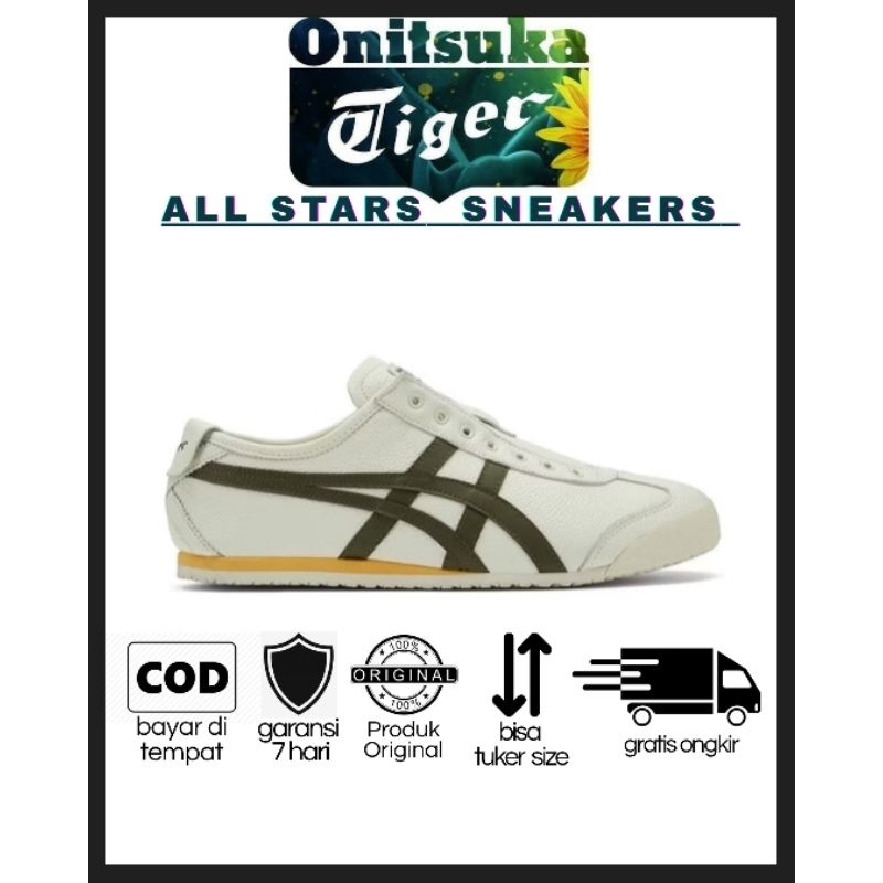Sepatu Sneakers / Sepatu Pria / Sepatu Wanita / Sepatu Onitsuka Tiger SLIP ON Leather Cream Green Ye