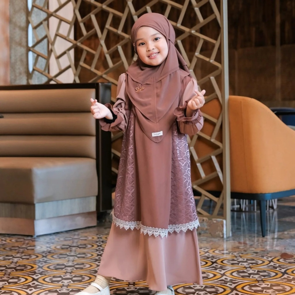 Promo Sagara Syari Baju Muslim Anak Perempuan 4 8 Tahun Set Hijab / Bahan Ceruty Babydoll mix Brukat