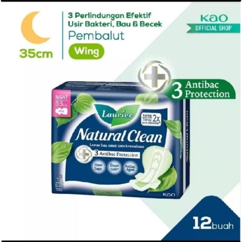 LAURIER NATURAL CLEAN NIGHT 35CM WING 12 PADS  // PEMBALUT WANITA LAURIER 35CM