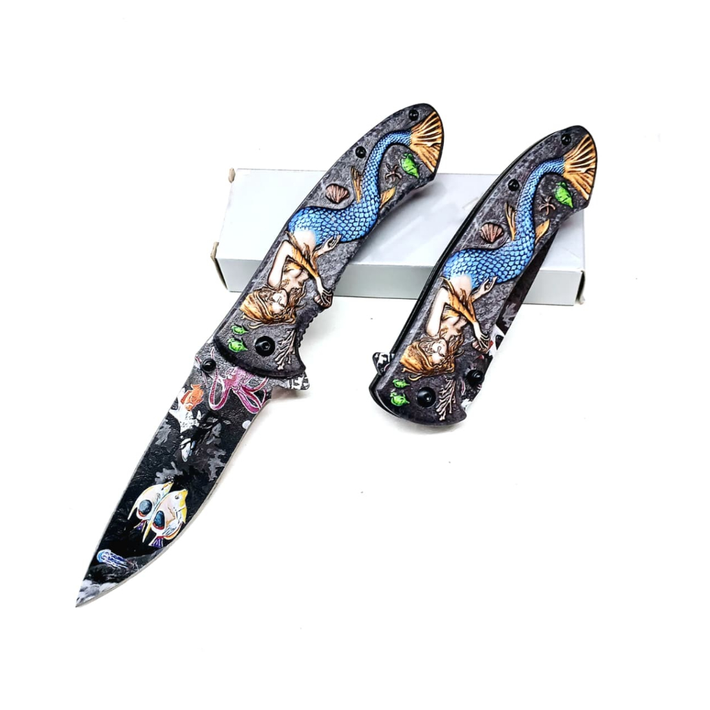 Pisau Full Besi Bermotif Unik - Pisau Lipat Mini P1195