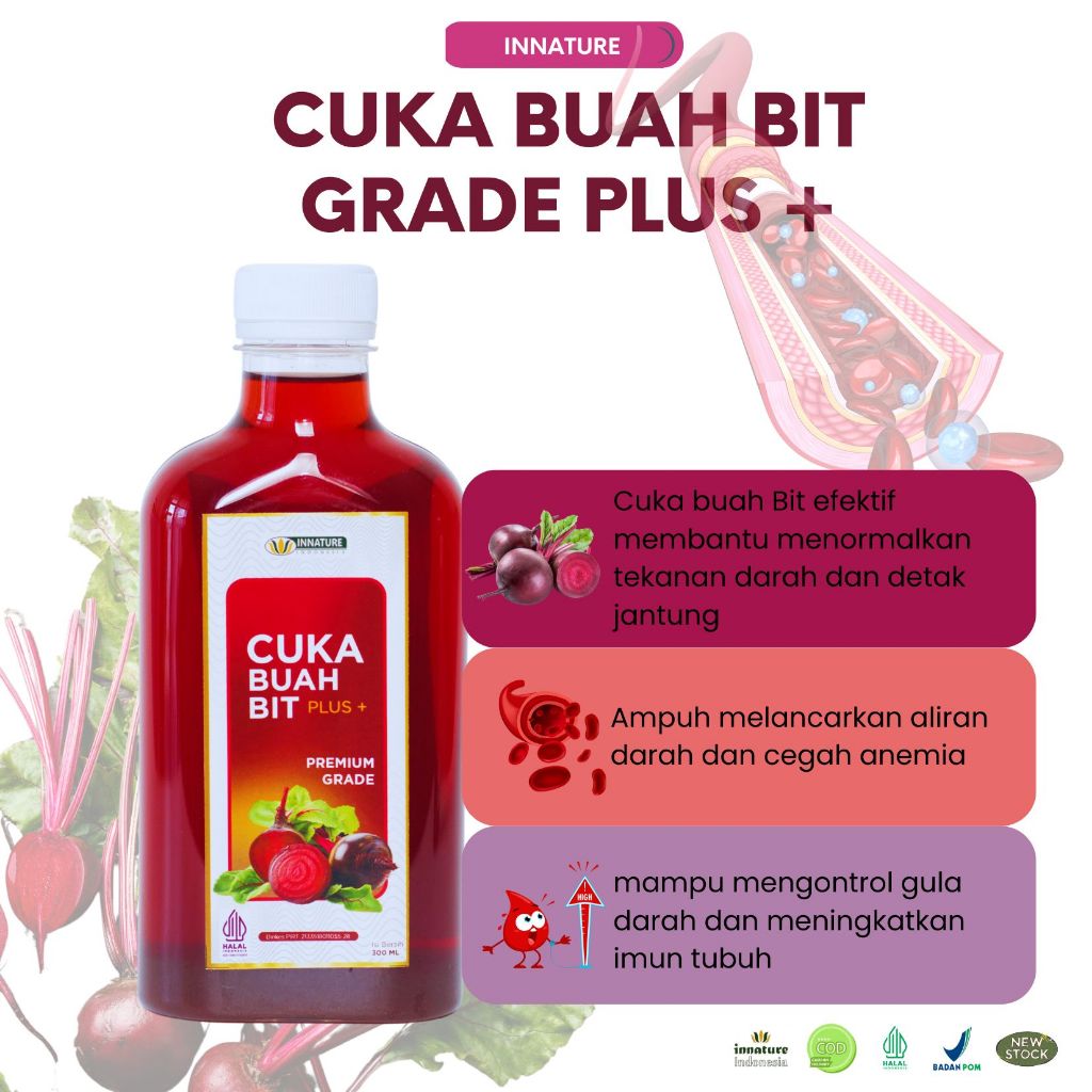 

Cuka Buah Bit grade Premium 300ml original innature Menjaga Kesehatan Jantung Menormalkan Tekanan Darah Bukan bitovin