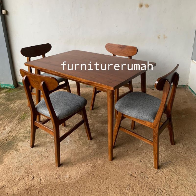 set meja makan kayu jati 4 kursi minimalis, set meja makan 4 kursi kayu jati