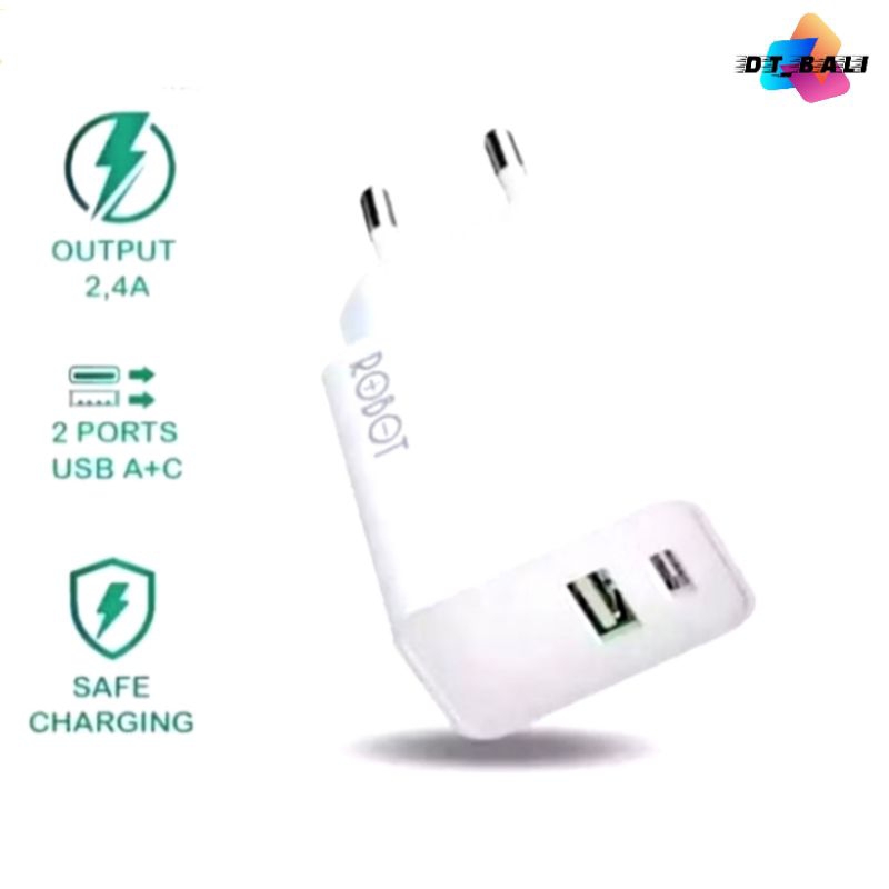 Adaptor Charger RT-K8 PLUS Batok Charger 2.4 A Dual Output USB-A + USB-C