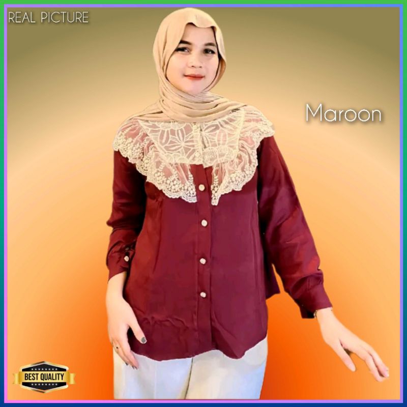 Blouse Korea Wanita Baju Atasan LD 105 Jumbo LD 115 Kemeja Blus Tunik Maroon