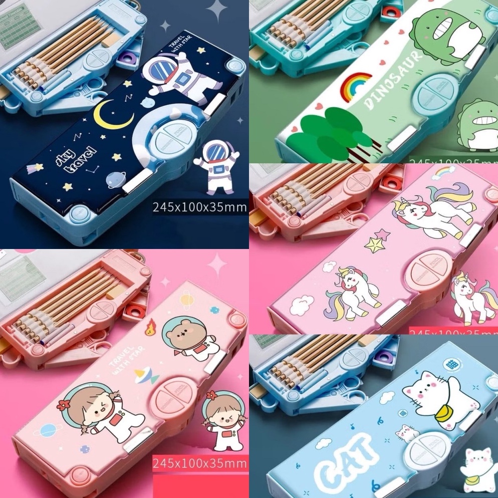 

KODE N6D Kotak Pensil Mekanik Serbaguna Anak Sekolah Mekanik Multifungsi Fullset Penggaris Gunting Original