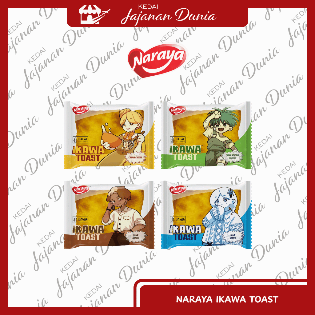 

Naraya Ikawa Toast 60gr Coklat Srikaya Pandan Keju Vanila | Roti Panggang