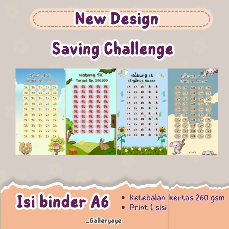 

Saving Challenge|Isi Binder A6|Ketebalan 260gsm
