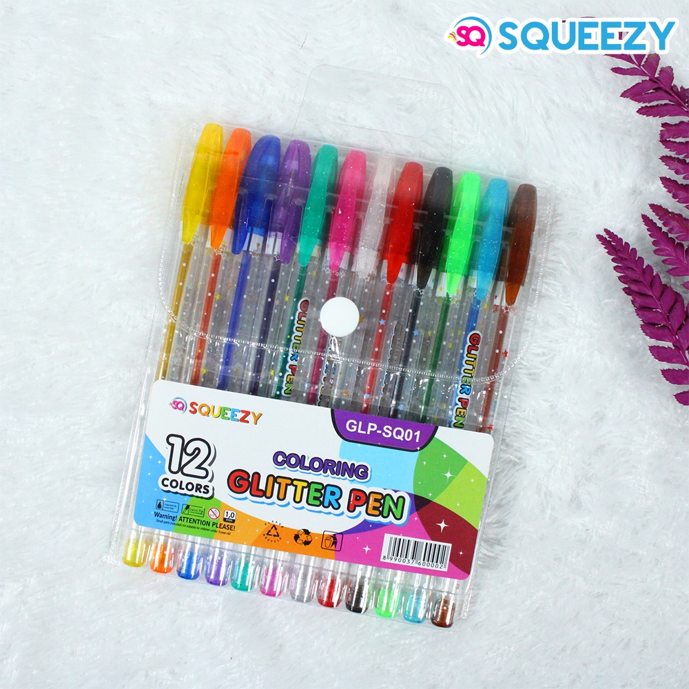 

Pulpen Gel Glitter 12 Warna / Pena Gel Pen Glitter Warna-warni 1.0 mm Squeezy GLP-SQ01
