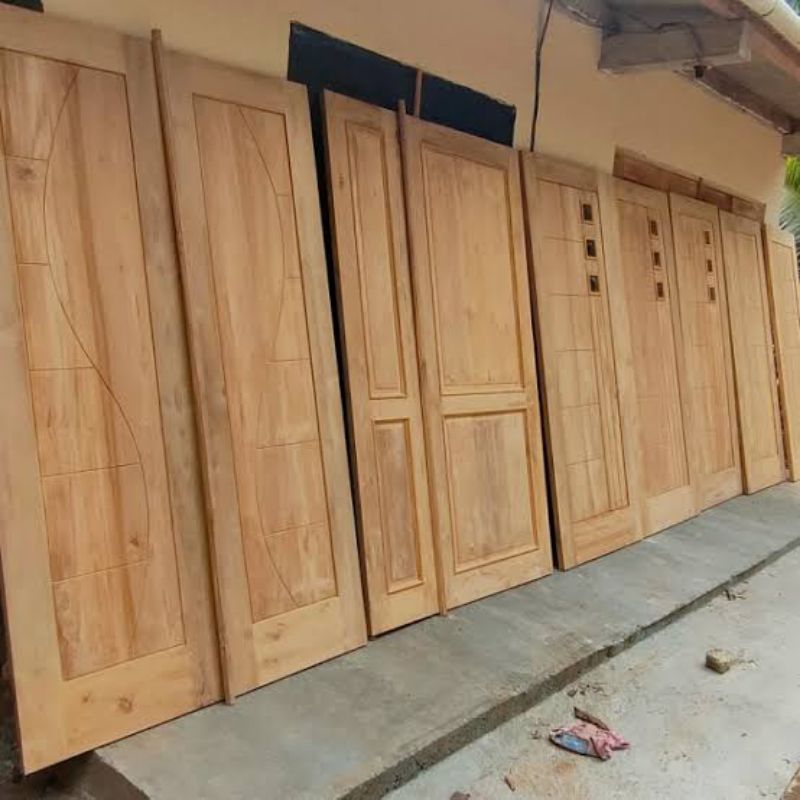 Pintu 1 daun + kusen Bahan Kayu Jati Kelas 1 lepas putih ukuran 210cmx90cm