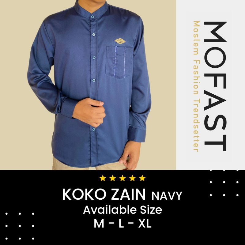 Baju Koko Lengan Panjang Navy/ Biru Dongker