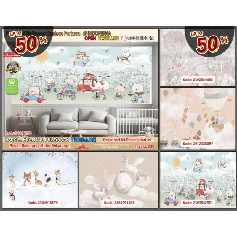 Wallpaper Dinding Custom 3D Animasi Anak | Animasi Hewan | Wallpaper Request Gambar | Wallpaper Kama