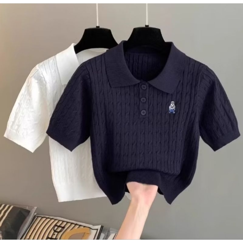 Kaos Rajut Polo Wanita/Crop Kerah Wanita