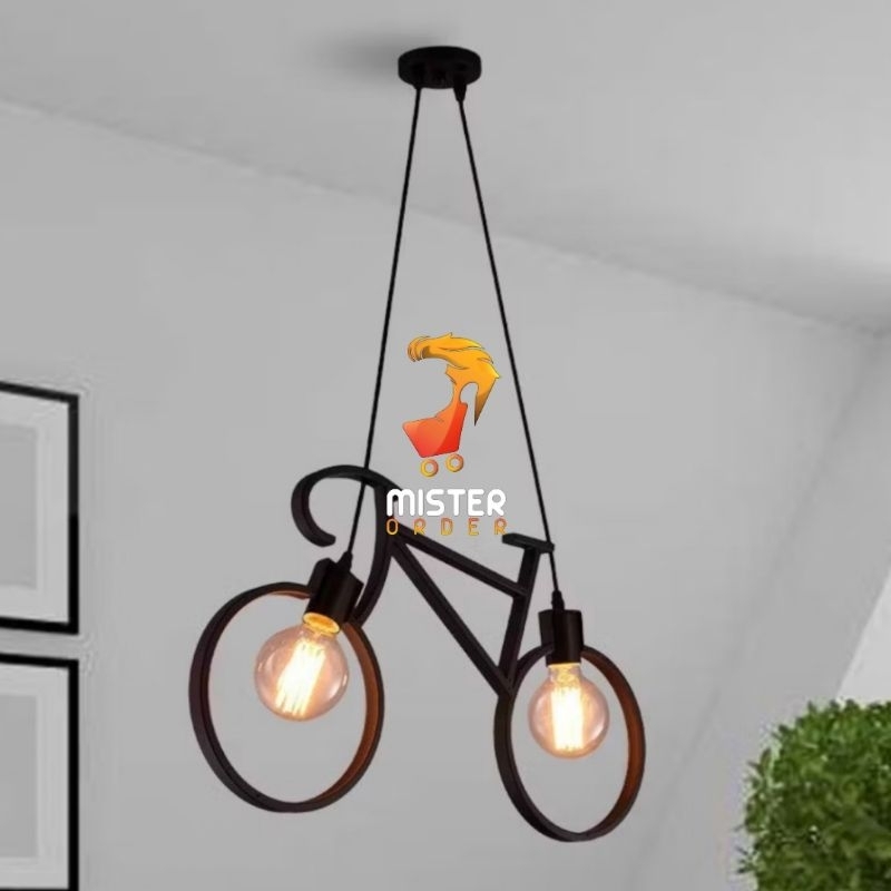 Kap Lampu Gantung Sepeda ( HITAM ) NORDIC IRON BIKE VINTAGE Dekorasi Lampu Gantung