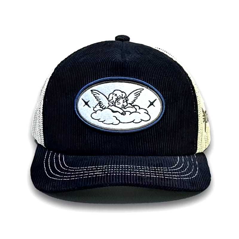 Promoh-Topi Trucker Hat Corduroy Black Cream Perry Thisplan / Topi Trucker Corduroy