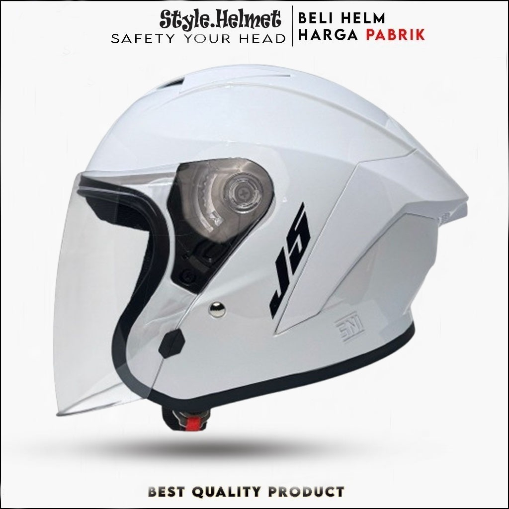 Helm MLA J5 Putih Kaca Premium untuk Pria dan Wanita Dewasa SNI-Helm Half Face Dewasa Pria Wanita Sn