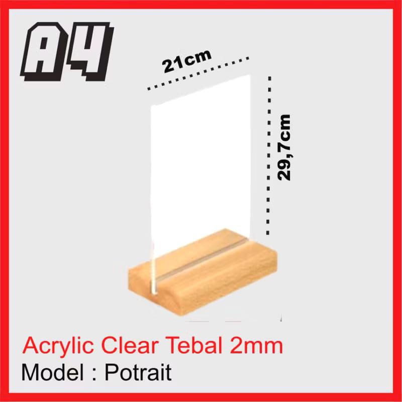 

Akrilik tempat brosur//Tent holder//Tend card akrilik display ukuran A4 kaki kayu