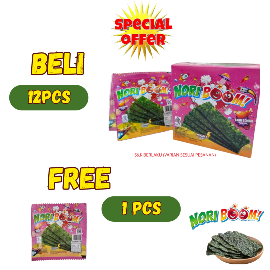 

Nori Boom (1 BOX ISI 12 PCS) / Nori Sachet Seaweed Snack