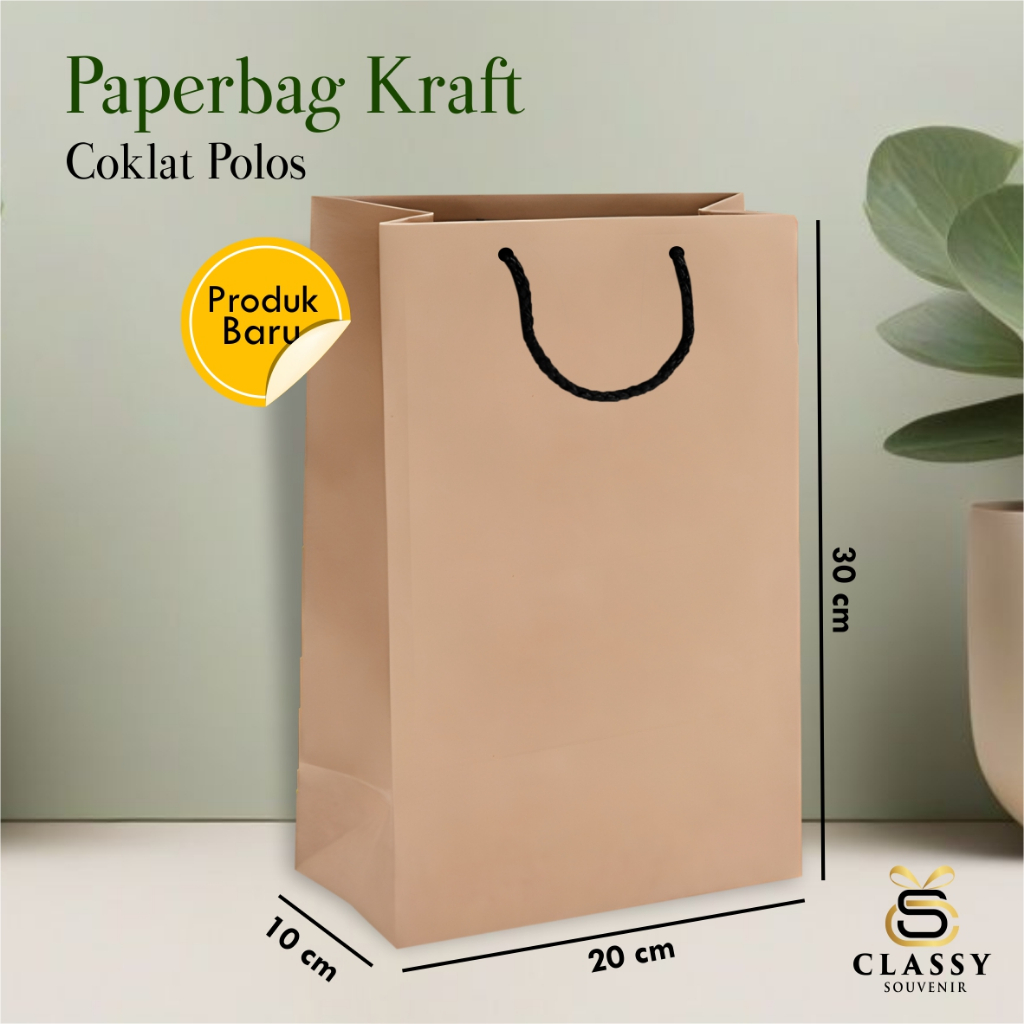 

PAPER BAG KRAFT COKLAT POLOS - PAPERBAG TAS KERTAS SOUVENIR PERNIKAHAN UKURAN 20 x 30 x 10 CM