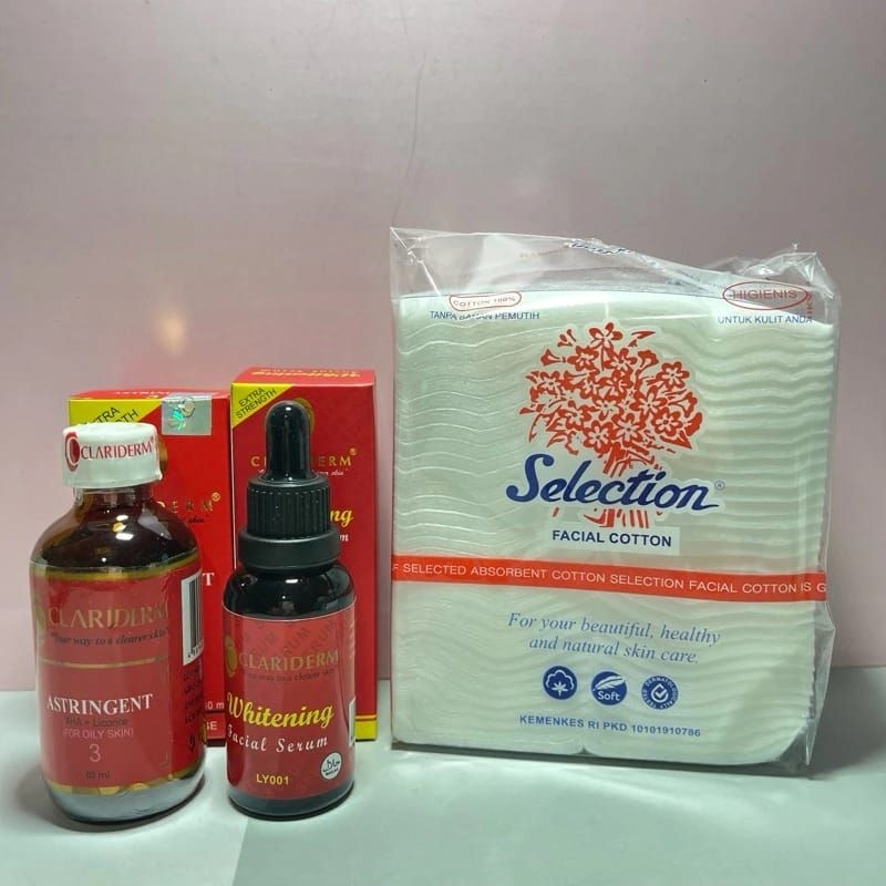 paket clariderm 3in1(toner,serum, kapas)