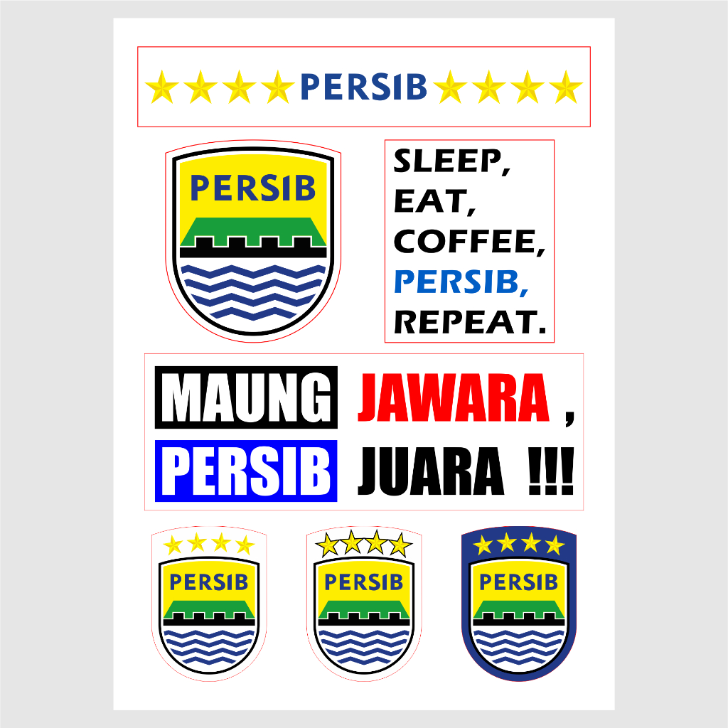 

Stiker logo persib dan timnas indonesia dicetak di kertas ukuran A6 bahan graftac