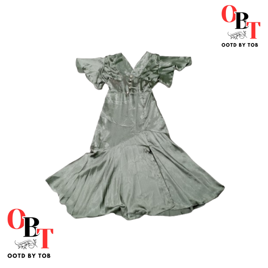 Wunago Button Flare Silk Maxi Dress Silk - Sage