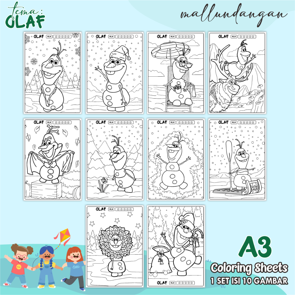 

LEMBARAN MEWARNAI ANAK A3 - TEMA OLAF - PAPER COLORING SHEETS FOR KIDS