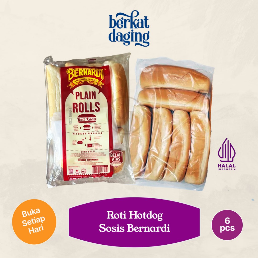 

Bernardi Roti HotDog Plain Rolls Lonjong- 6 pcs - Berkat Daging