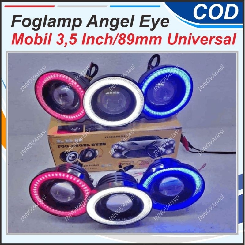 FOGLAMP MOBIL PROJIE LED ALA DEVIL MOBIL TEMBAK PROJEKTOR + ANGEL EYES 89 MM 89MM NON BILED FOG LAMP