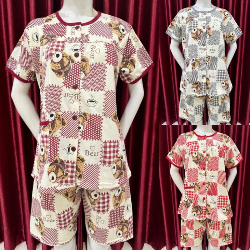 SG - Stelan Piyama Wanita 3/4 Bordir import / Baju tidur 3/4 Wanita Import