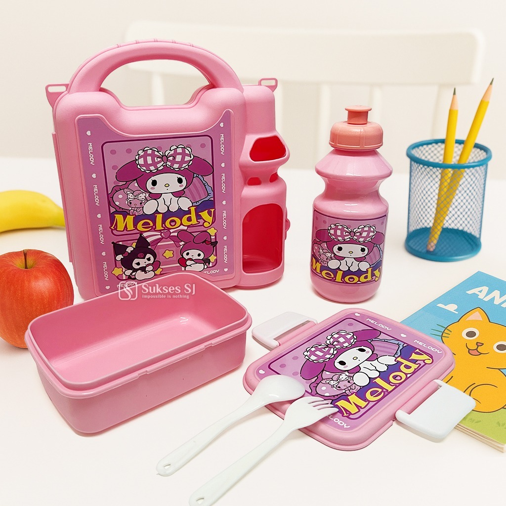 Kotak Makan Lunch Box Set Botol Minum Karakter Sanrio Lucu