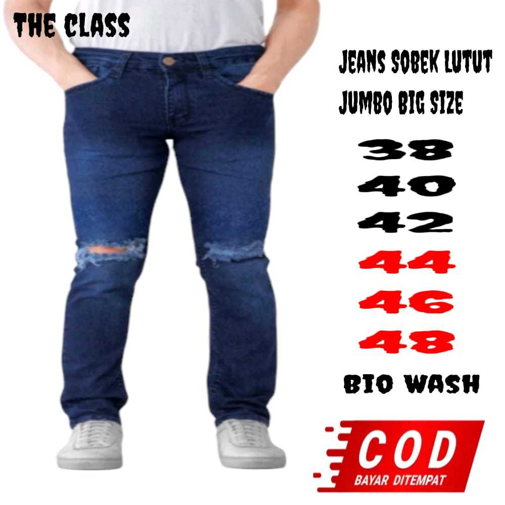 Celana Jeans Pria Sobek lutut Big Size/Celana Jeans Panjang Ripped sobek Ripped Jumbo