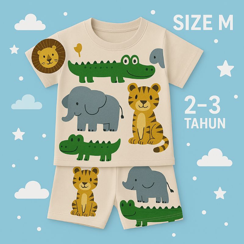 Set Baju Anak Little Zoo Adventure – Safari Lucu & Nyaman (M)