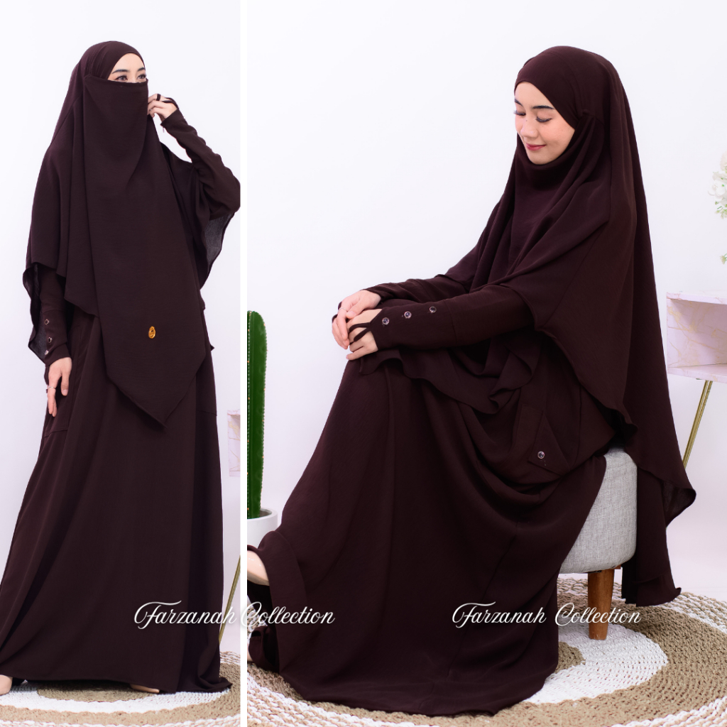 gamis abaya haviza set french khimar abaya muslimah umroh haji terbaru crinkle mewah variasi kancing