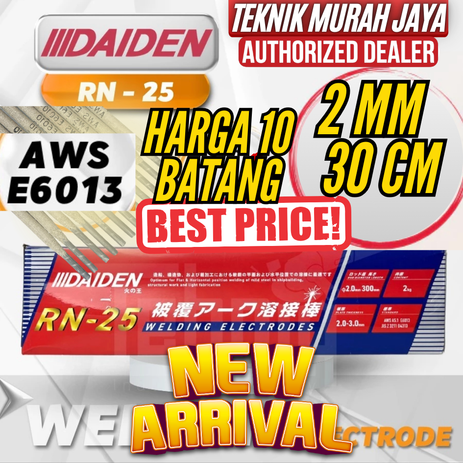 DAIDEN RN-25 Kawat Las 2mm Elektroda E6013 RD260 AWS6013 Welding Electrode MMA 2 mm x 30 cm 300 mm