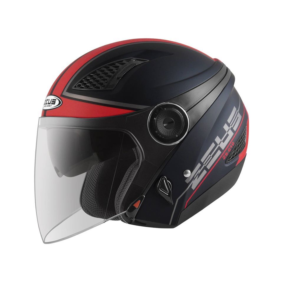 ZEUS ZS 610 MBLK 0017 RED HALF FACE DOUBLE VISOR HELMET