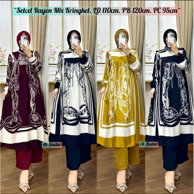 NEW HISANA LONGSET VIRAL SETELAN TUNIK WANITA TERLARIS MOTIF WAYANG SET OOTD WANITA MUSLIMAH
