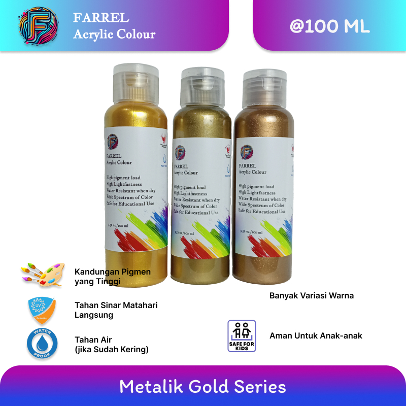 

Cat Metalik Emas Bronze gold / Green gold / Gold / Akrilik / Lukis / Kanvas / Mural 100ml Premium Sparkling Gold / Cat Pagar / Cat Gypsum / Gold Paint / Cat Dekorasi / Cat Besi