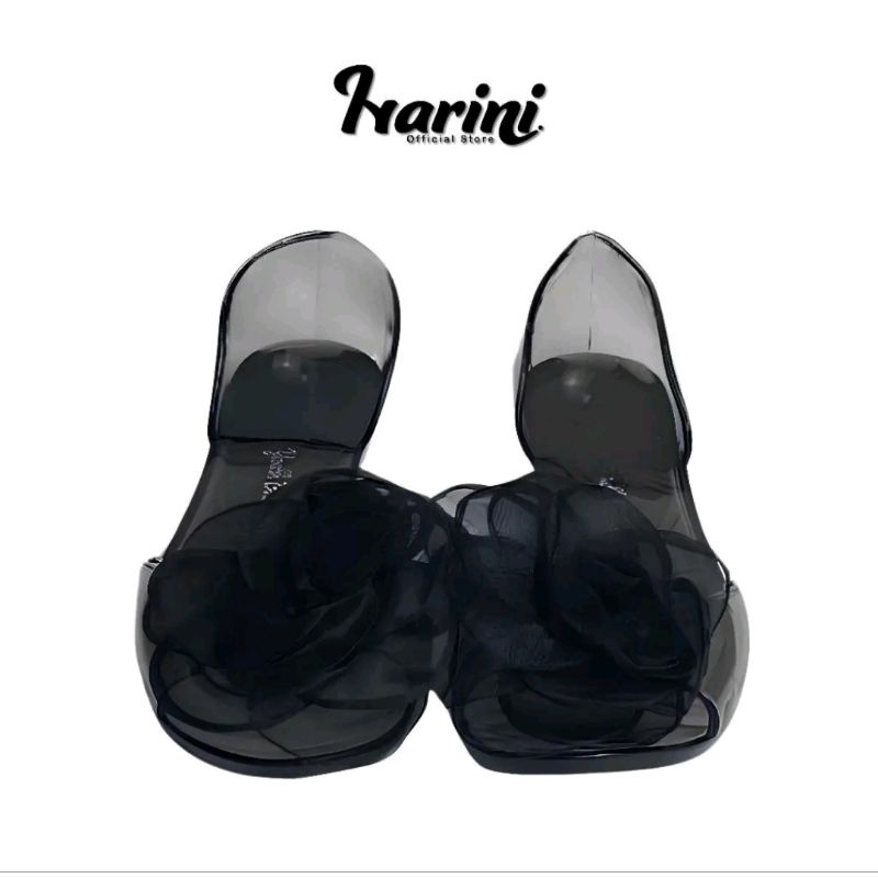 Sepatu flat kaca flower bunga mawar sandak jelly best seller